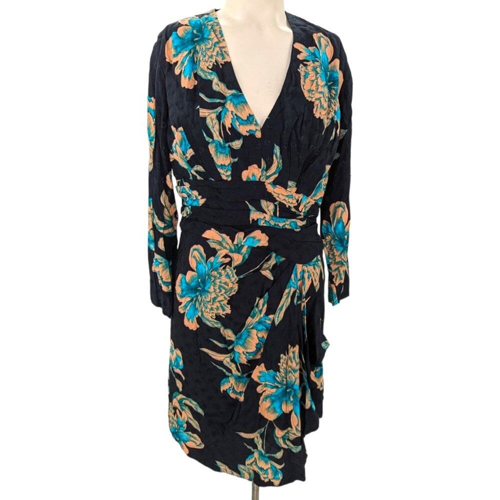 Sandro Paris Bruni Asymmetric Black Floral Wrap Mini Dress New 36 Small 2 4 - Picture 4 of 11